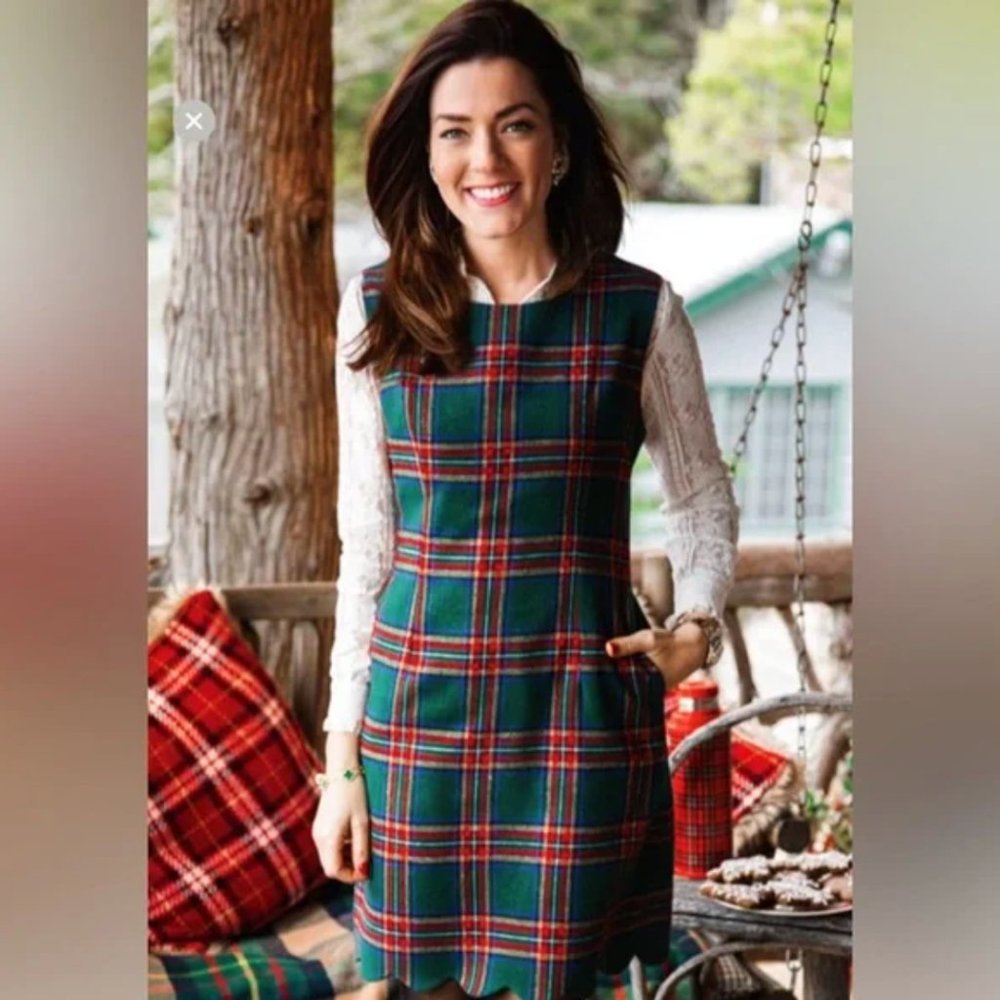KJP Green Plaid Scalloped Hem Shift Christmas Wrapper Dress, Size 2
